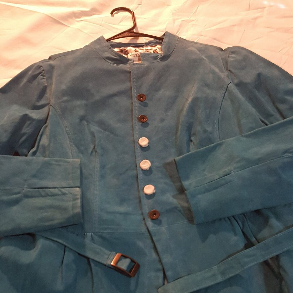 NEW Vintage North Style Teal 100% Leather Suede Women's Jacket Lined XL